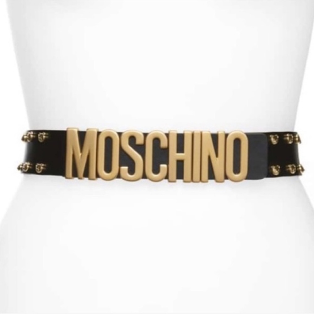 BLOWOUT SALE!!! FINAL!! Moschino
unisex logo teddy bear studed Leather
belt NWT